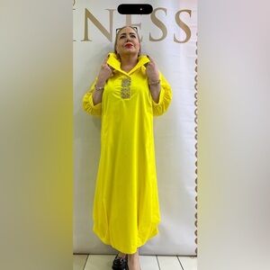 Bright Yellow Long Dress with Embellished Collar